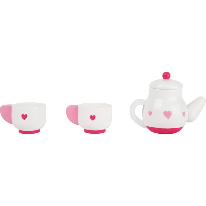 Fa teás készlet - fehér, szivecske mintás