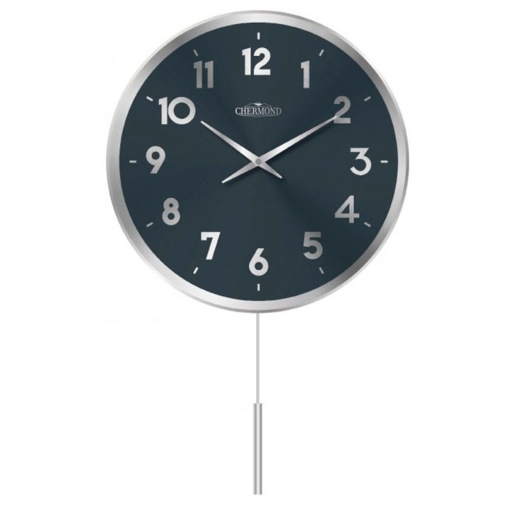 Ceas de perete cu pendul, Chermond, ZSC63813H/1, 35 cm, plastic, argintiu