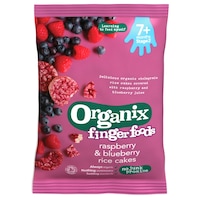 Rondele Organix Finger din Orez expandat, Zmeura si Afine, 50 g, de la 7 luni