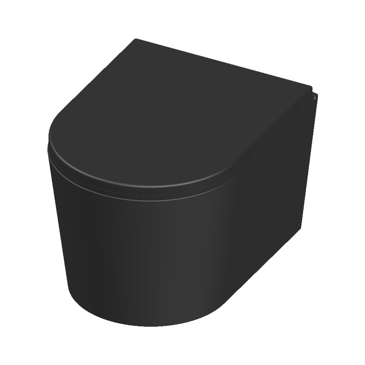 Vas WC suspendat Celesta Vista, 50 x 35 cm, ceramica, capac duroplast, inchidere lenta, negru mat