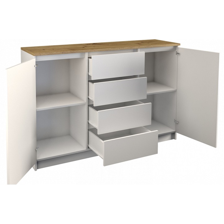 Comoda 120 x 40 x 98 cm, Alb-Stejar Artisan, TECOA-AR104