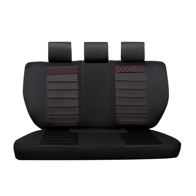 Set Huse Auto Premium, Eco piele si textil, 12 piese, Negru/Rosu eMAG.ro