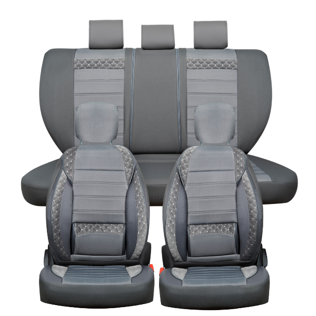 Set Huse Auto Premium, Eco piele si textil, 12 piese, Gri eMAG.ro