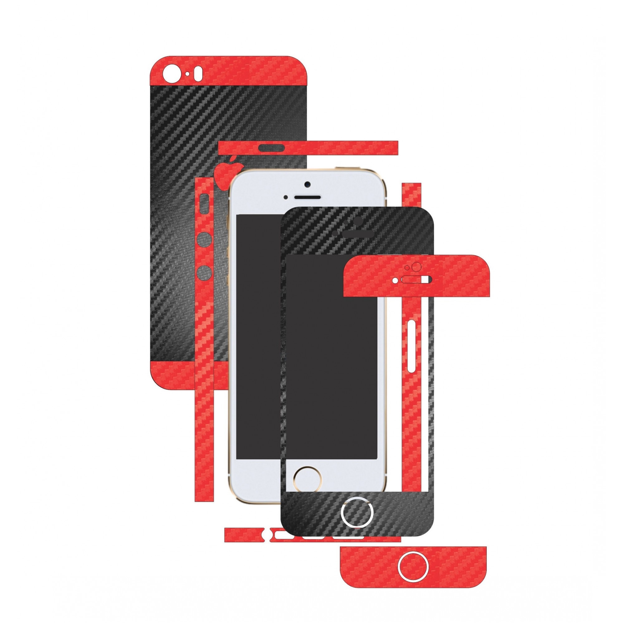 Apple iPhone 5S / SE - Folie Full Body Carbon Skinz,Husa tip Skin Protectie Totala, (Folie Rama Ecran + Folie Carcasa si Laterale),Two Tone