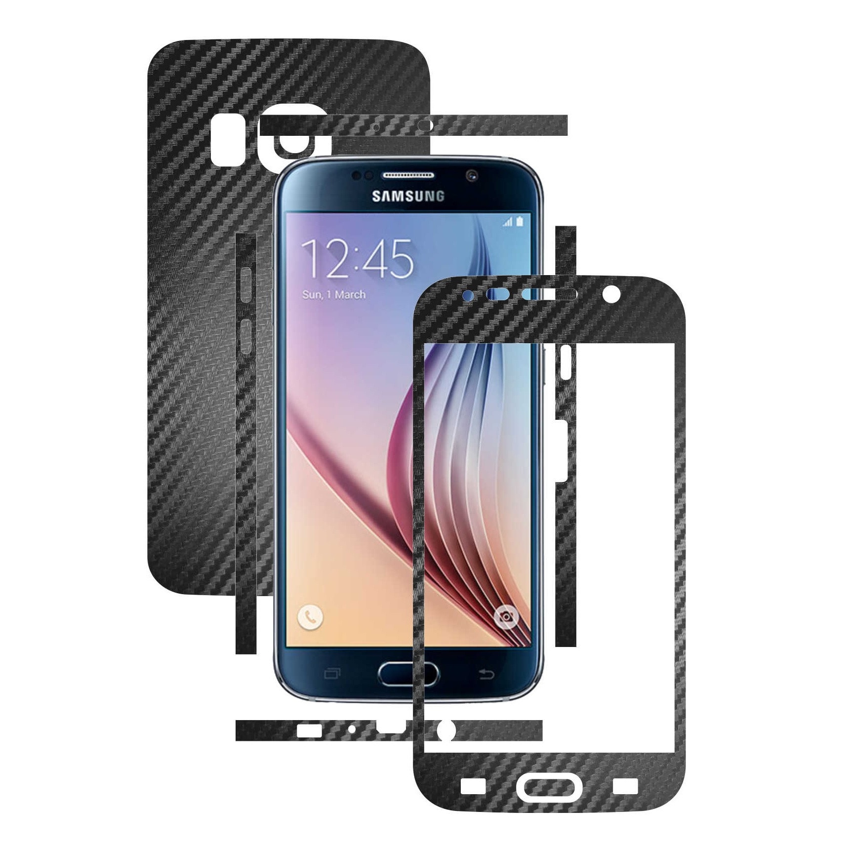 Samsung Galaxy S6 - Folie Full Body Carbon Skinz,Husa tip Skin Protectie Totala, (Folie Rama Ecran + Folie Carcasa si Laterale),Carbon Negru