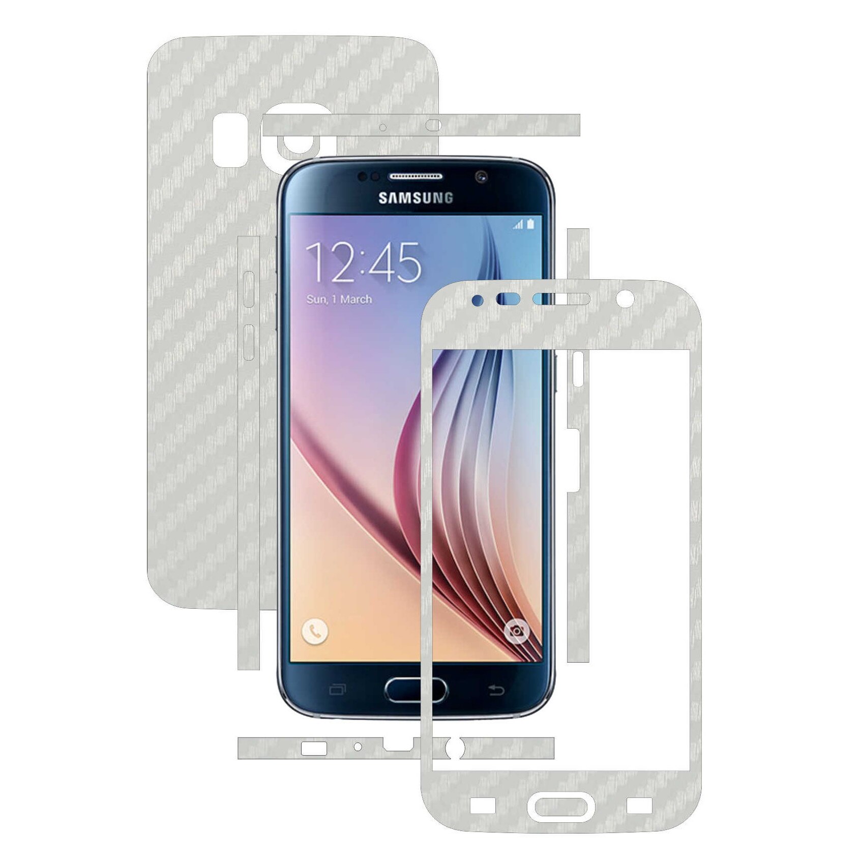 Samsung Galaxy S6 - Folie Full Body Carbon Skinz,Husa tip Skin Protectie Totala, (Folie Rama Ecran + Folie Carcasa si Laterale),Carbon Alb