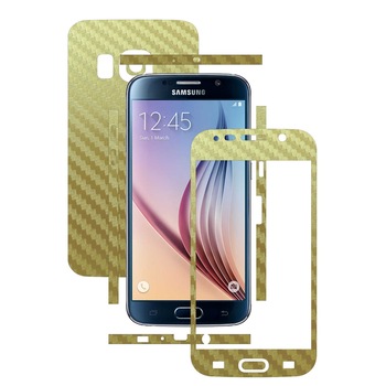 Samsung Galaxy S6 - Folie Full Body Carbon Skinz,Husa tip Skin Protectie Totala, (Folie Rama Ecran + Folie Carcasa si Laterale),Carbon Auriu