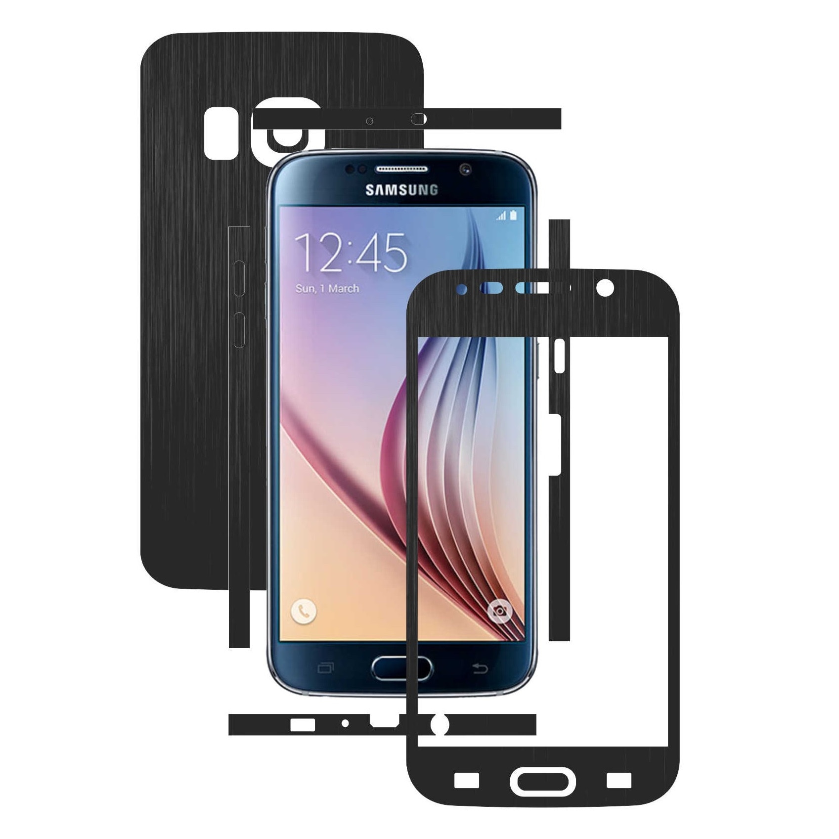 Samsung Galaxy S6 - Folie Full Body Carbon Skinz,Husa tip Skin Protectie Totala, (Folie Rama Ecran + Folie Carcasa si Laterale),Brushed Negru