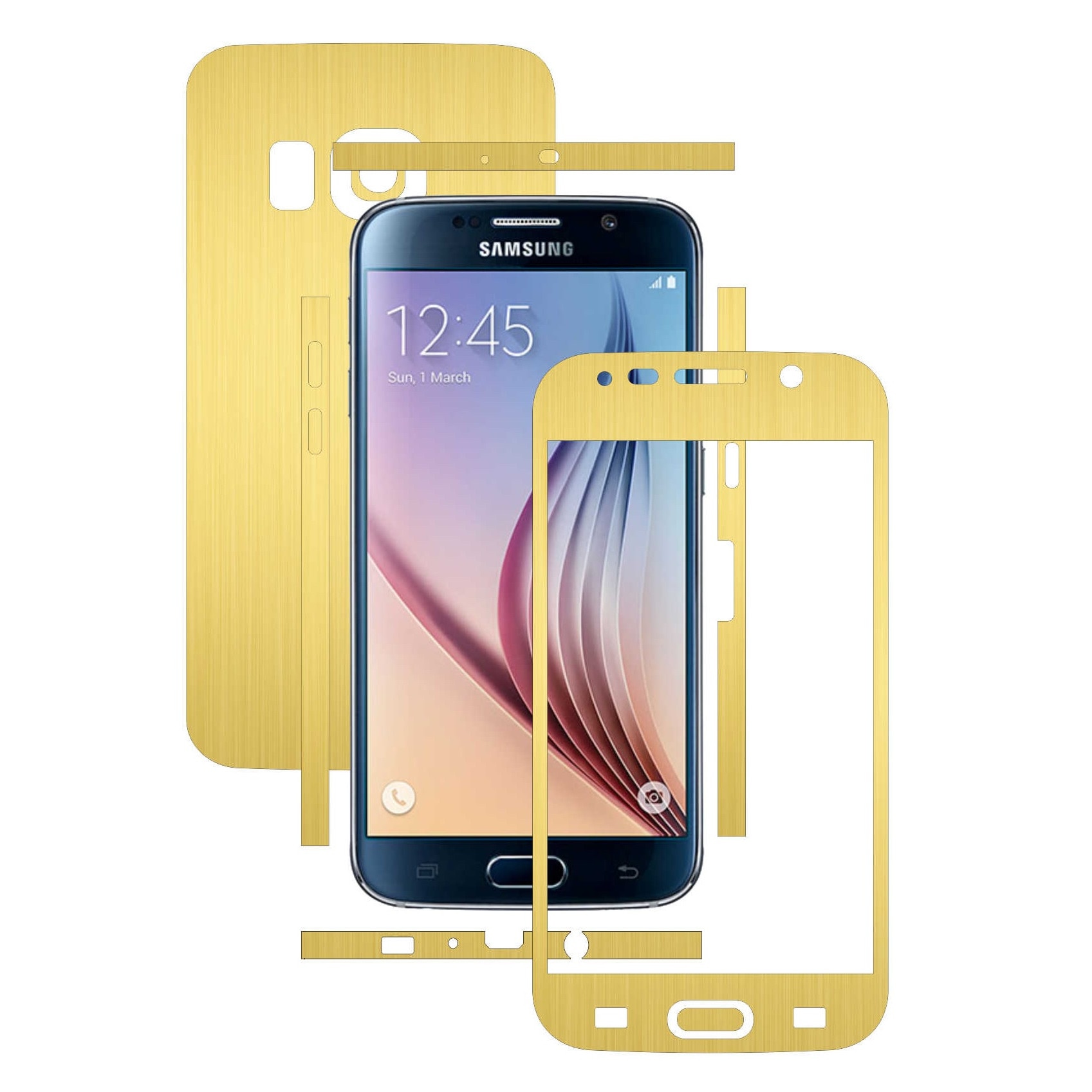 Samsung Galaxy S6 - Folie Full Body Carbon Skinz,Husa tip Skin Protectie Totala, (Folie Rama Ecran + Folie Carcasa si Laterale),Brushed Auriu