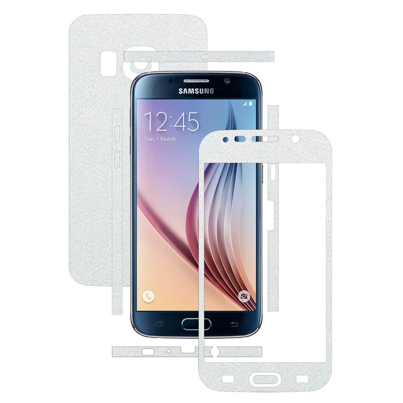 Samsung Galaxy S6 - Folie Full Body Carbon Skinz,Husa tip Skin Protectie Totala, (Folie Rama Ecran + Folie Carcasa si Laterale),Piele Alba