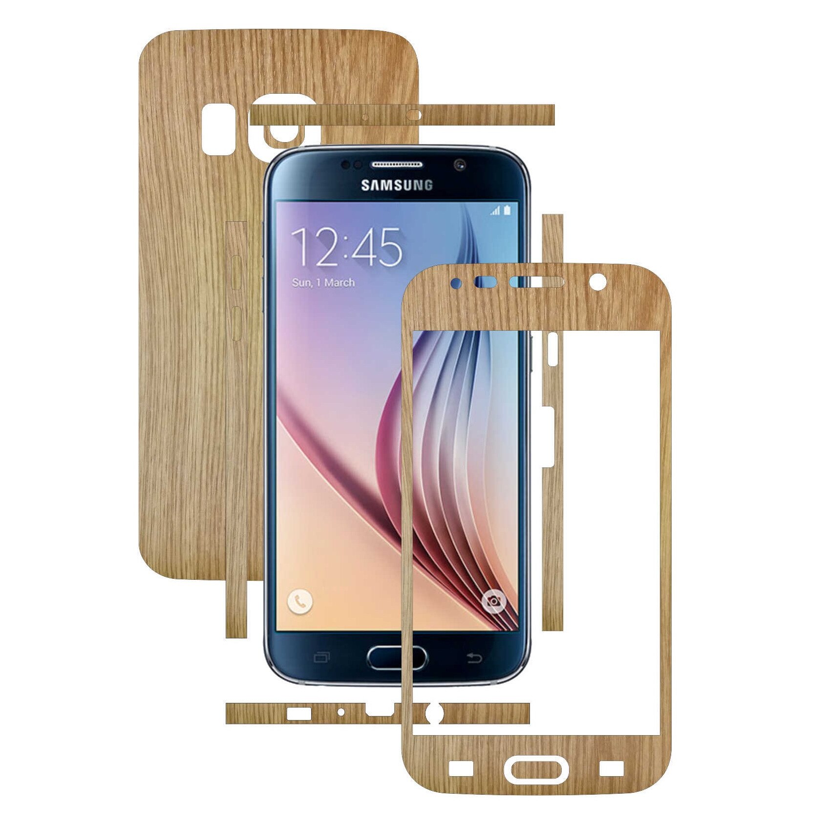 Samsung Galaxy S6 - Folie Full Body Carbon Skinz,Husa tip Skin Protectie Totala, (Folie Rama Ecran + Folie Carcasa si Laterale),Lemn Stejar