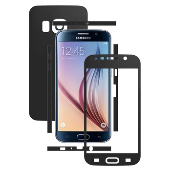 Samsung Galaxy S6 - Folie Full Body Carbon Skinz,Husa tip Skin Protectie Totala, (Folie Rama Ecran + Folie Carcasa si Laterale),Negru Mat