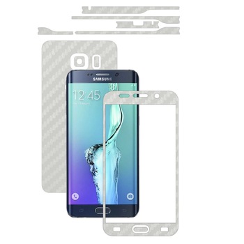 Samsung Galaxy S6 Edge+ Plus - Folie Full Body Carbon Skinz,Husa tip Skin Protectie Totala, (Folie Rama Ecran + Folie Carcasa si Laterale),Carbon Alb