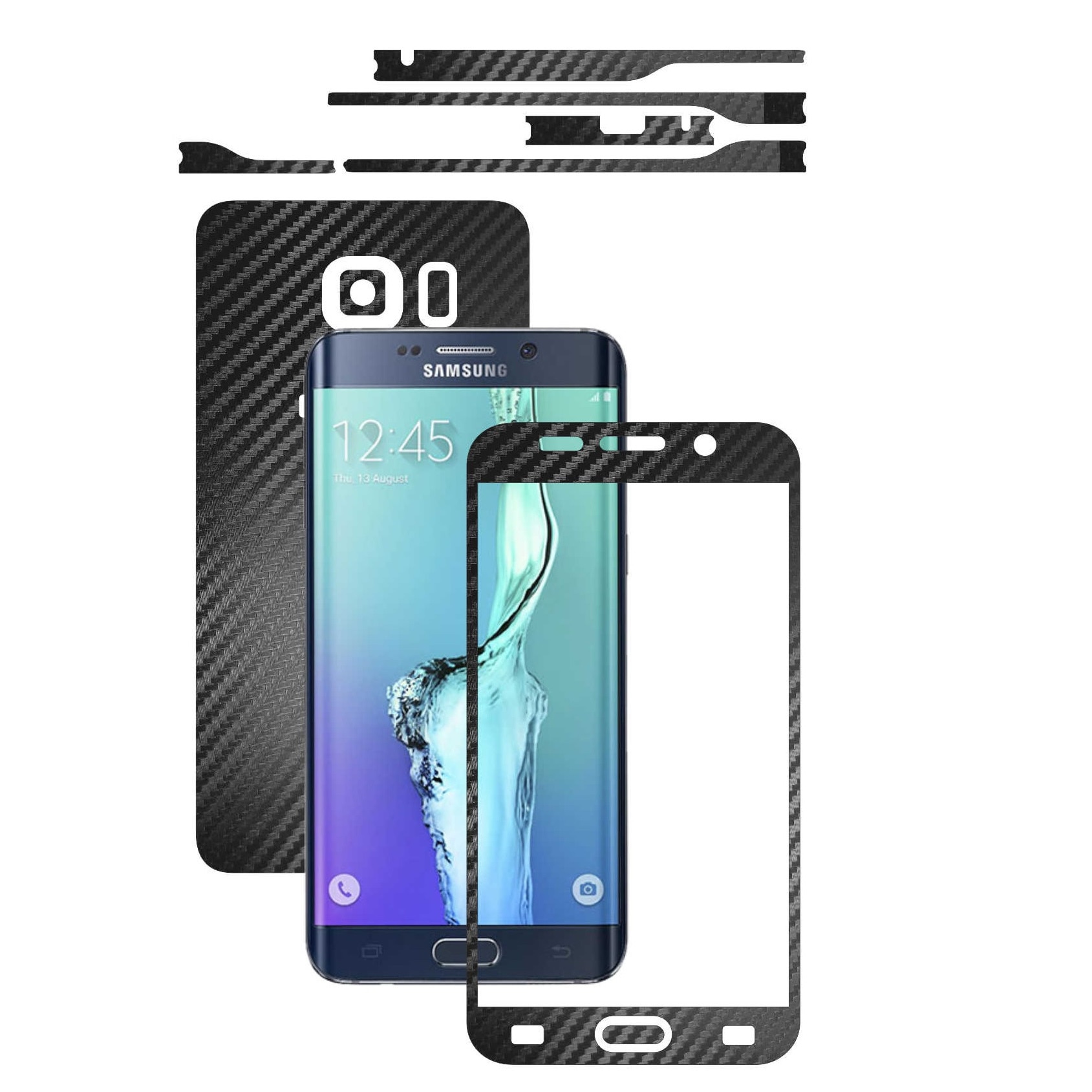Samsung Galaxy S6 Edge+ Plus - Folie Full Body Carbon Skinz,Husa tip Skin Protectie Totala, (Folie Rama Ecran + Folie Carcasa si Laterale),Carbon Negru