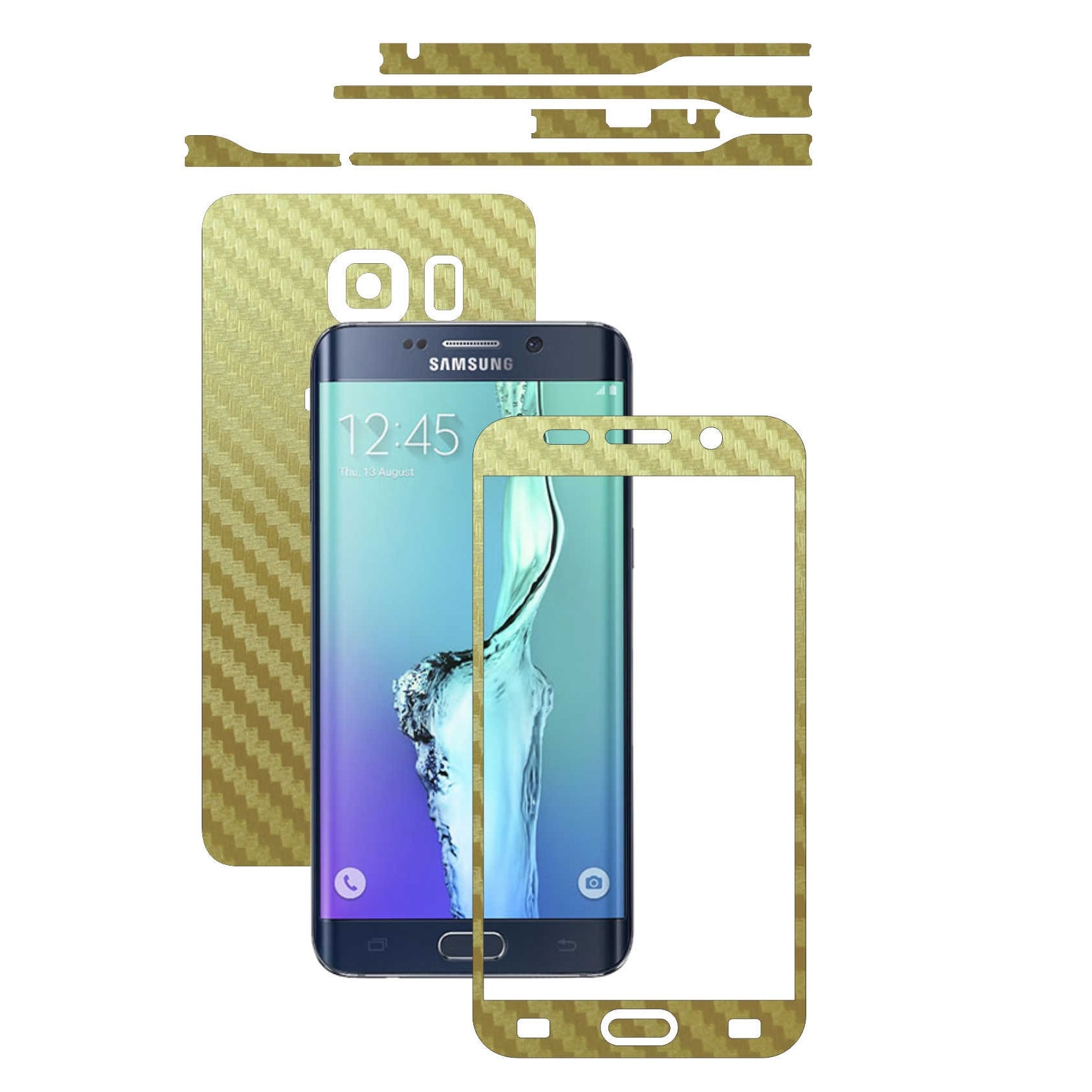 Samsung Galaxy S6 Edge+ Plus - Folie Full Body Carbon Skinz,Husa tip Skin Protectie Totala, (Folie Rama Ecran + Folie Carcasa si Laterale),Carbon Auriu
