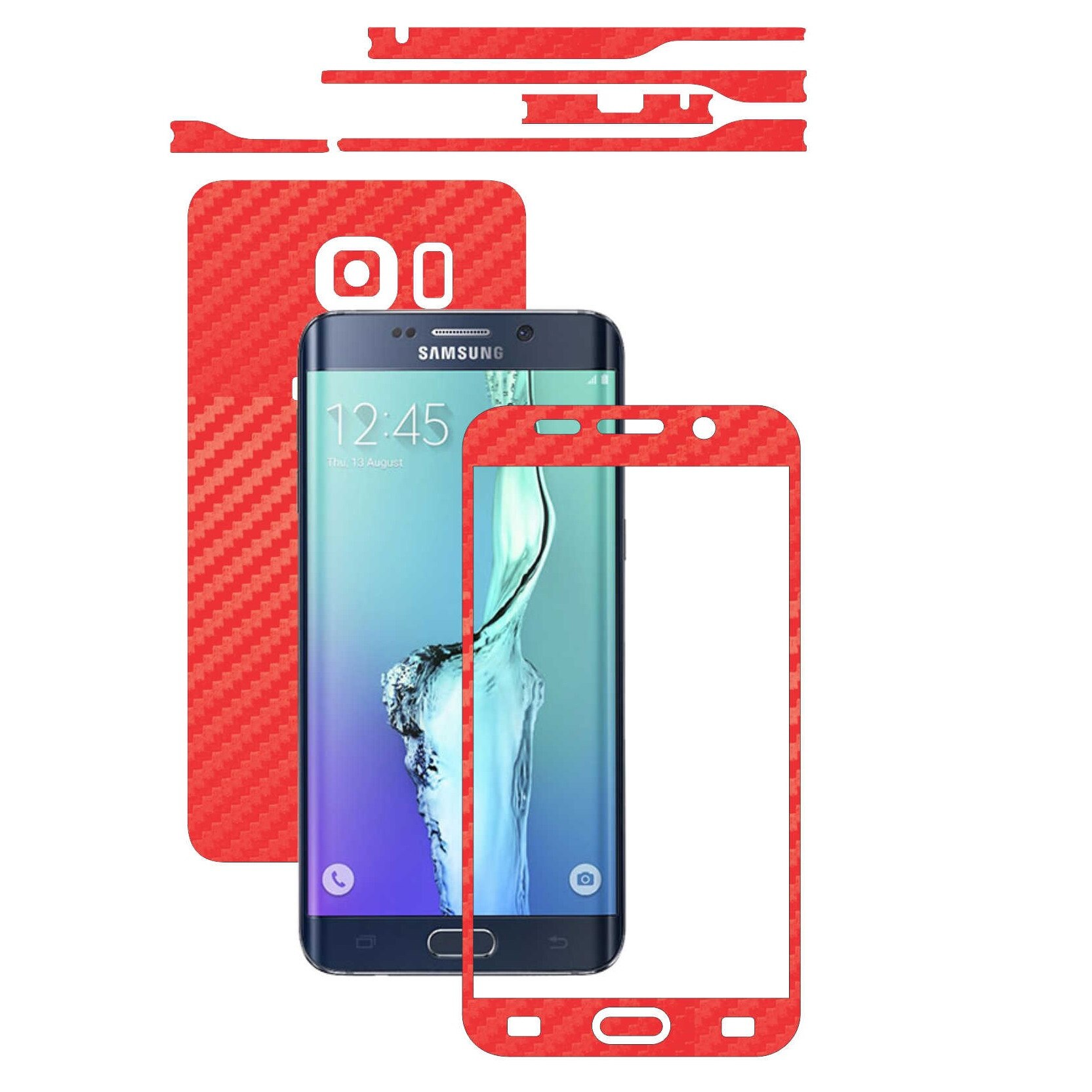Samsung Galaxy S6 Edge+ Plus - Folie Full Body Carbon Skinz,Husa tip Skin Protectie Totala, (Folie Rama Ecran + Folie Carcasa si Laterale),Carbon Rosu