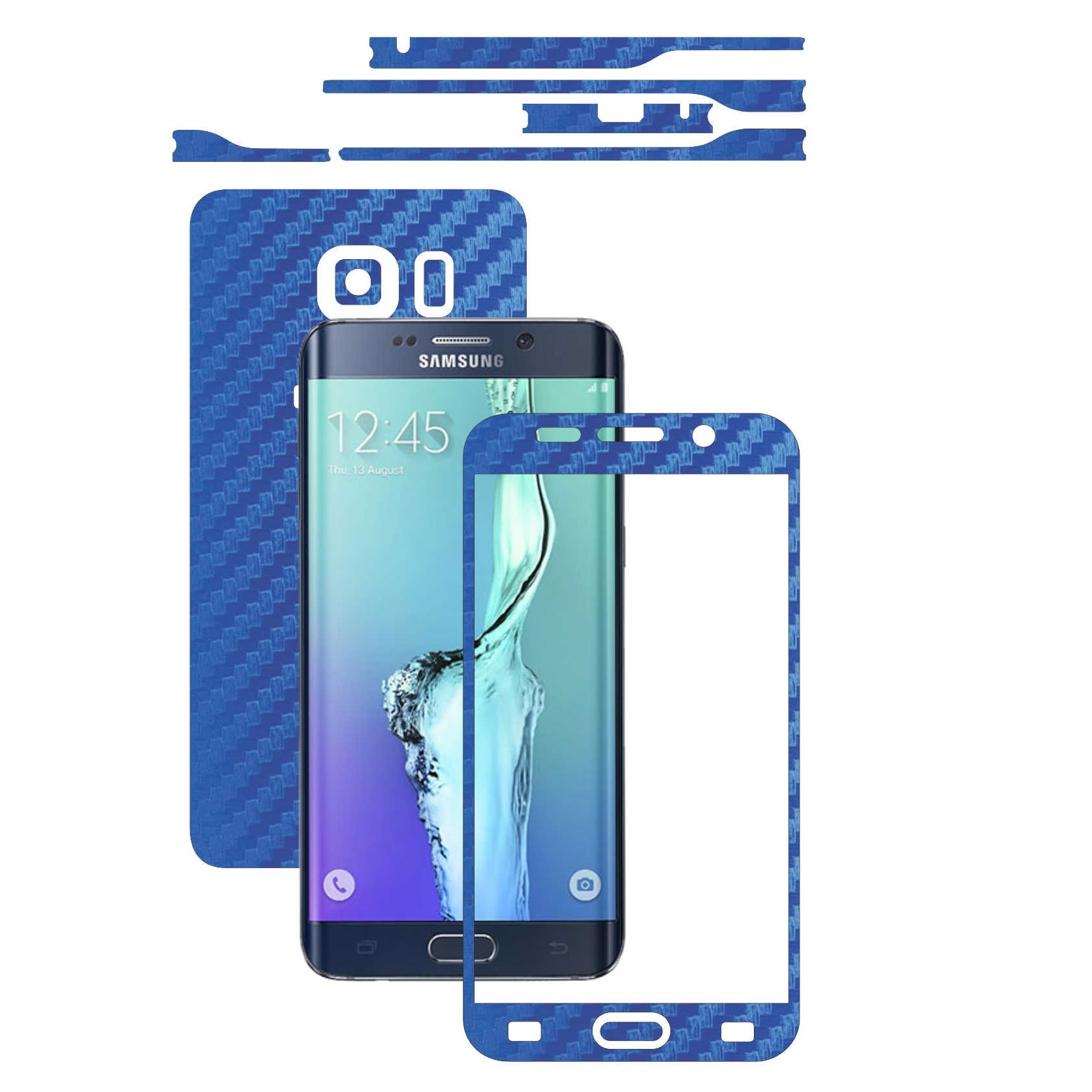 Samsung Galaxy S6 Edge+ Plus - Folie Full Body Carbon Skinz,Husa tip Skin Protectie Totala, (Folie Rama Ecran + Folie Carcasa si Laterale),Carbon Albastru