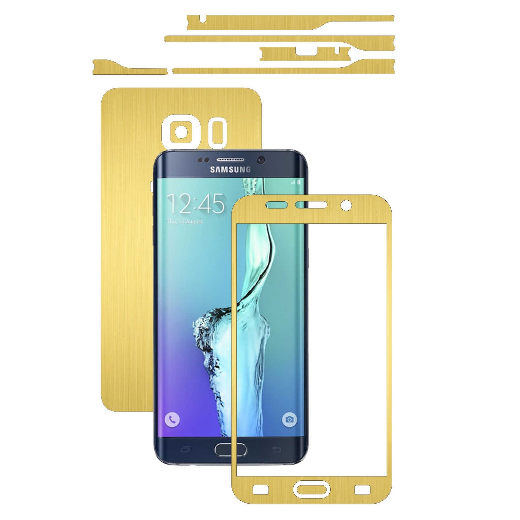Samsung Galaxy S6 Edge+ Plus - Folie Full Body Carbon Skinz,Husa tip Skin Protectie Totala, (Folie Rama Ecran + Folie Carcasa si Laterale),Brushed Auriu