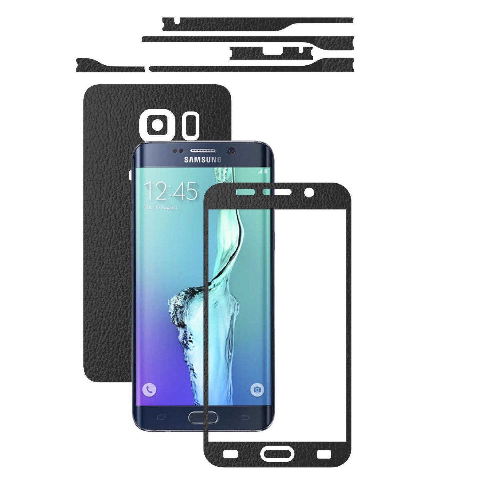 Samsung Galaxy S6 Edge+ Plus - Folie Full Body Carbon Skinz,Husa tip Skin Protectie Totala, (Folie Rama Ecran + Folie Carcasa si Laterale),Piele Neagra