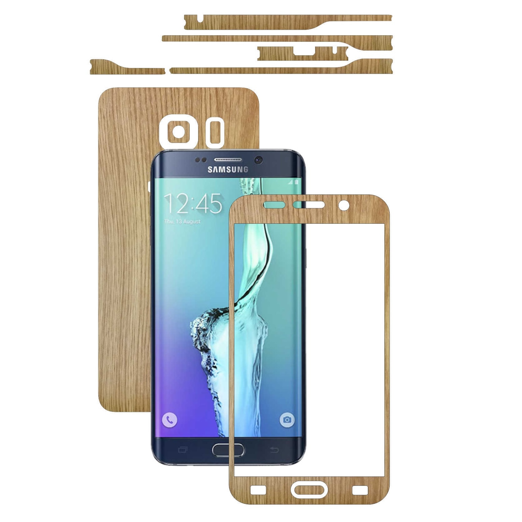 Samsung Galaxy S6 Edge+ Plus - Folie Full Body Carbon Skinz,Husa tip Skin Protectie Totala, (Folie Rama Ecran + Folie Carcasa si Laterale),Lemn Stejar
