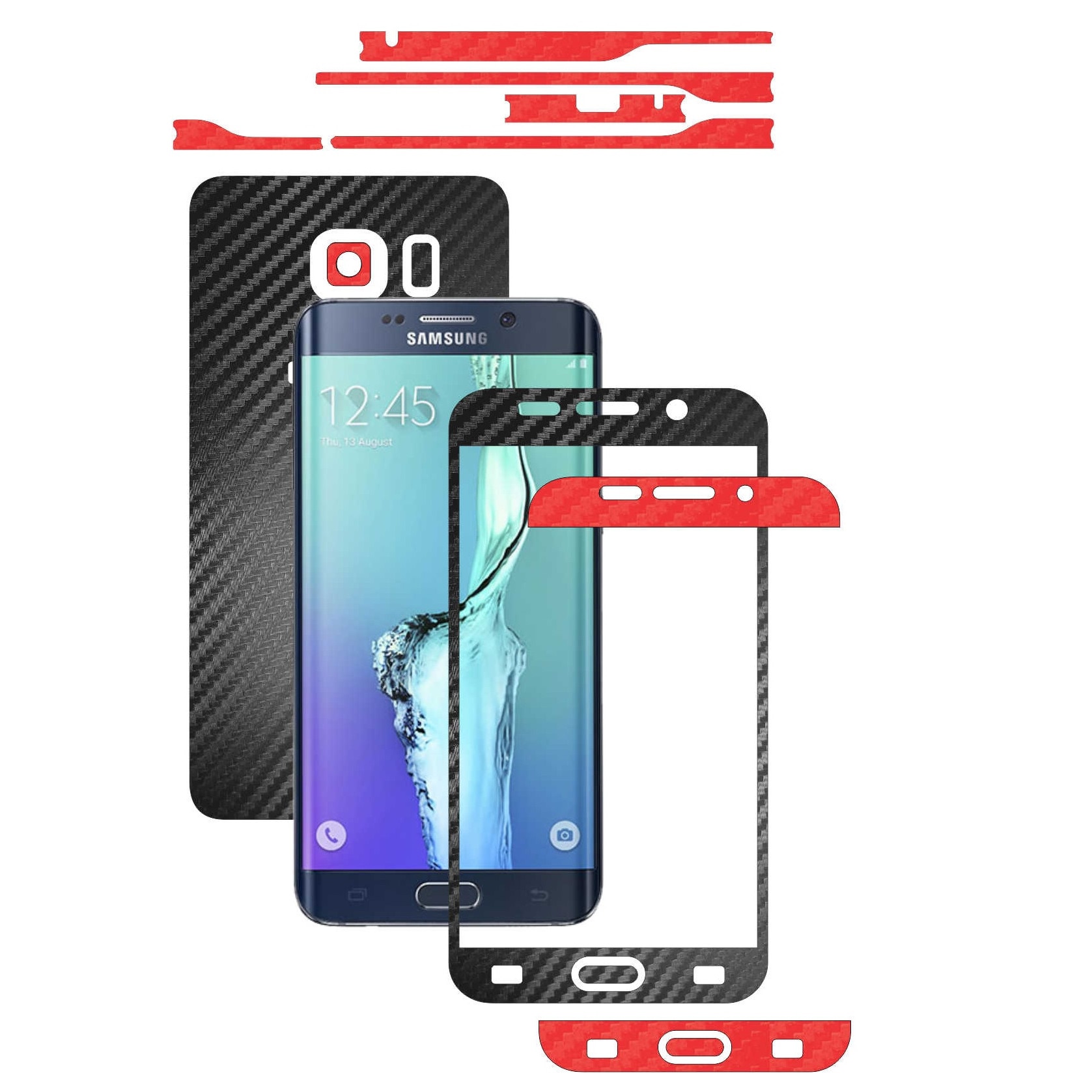 Samsung Galaxy S6 Edge+ Plus - Folie Full Body Carbon Skinz,Husa tip Skin Protectie Totala, (Folie Rama Ecran + Folie Carcasa si Laterale),Two Tone Negru/Rosu