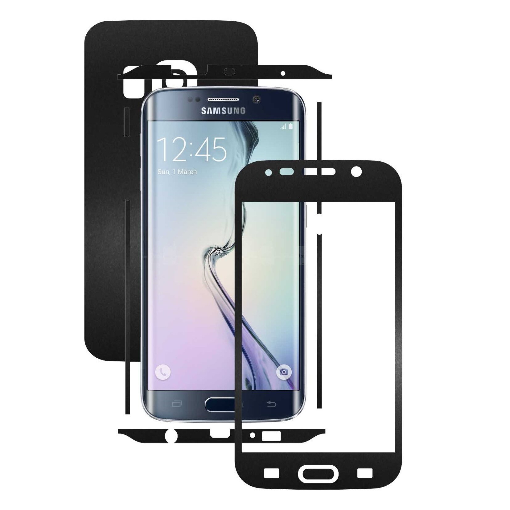 Samsung Galaxy S6 Edge - Folie Full Body Carbon Skinz,Husa tip Skin Protectie Totala, (Folie Rama Ecran + Folie Carcasa si Laterale), Negru Mat