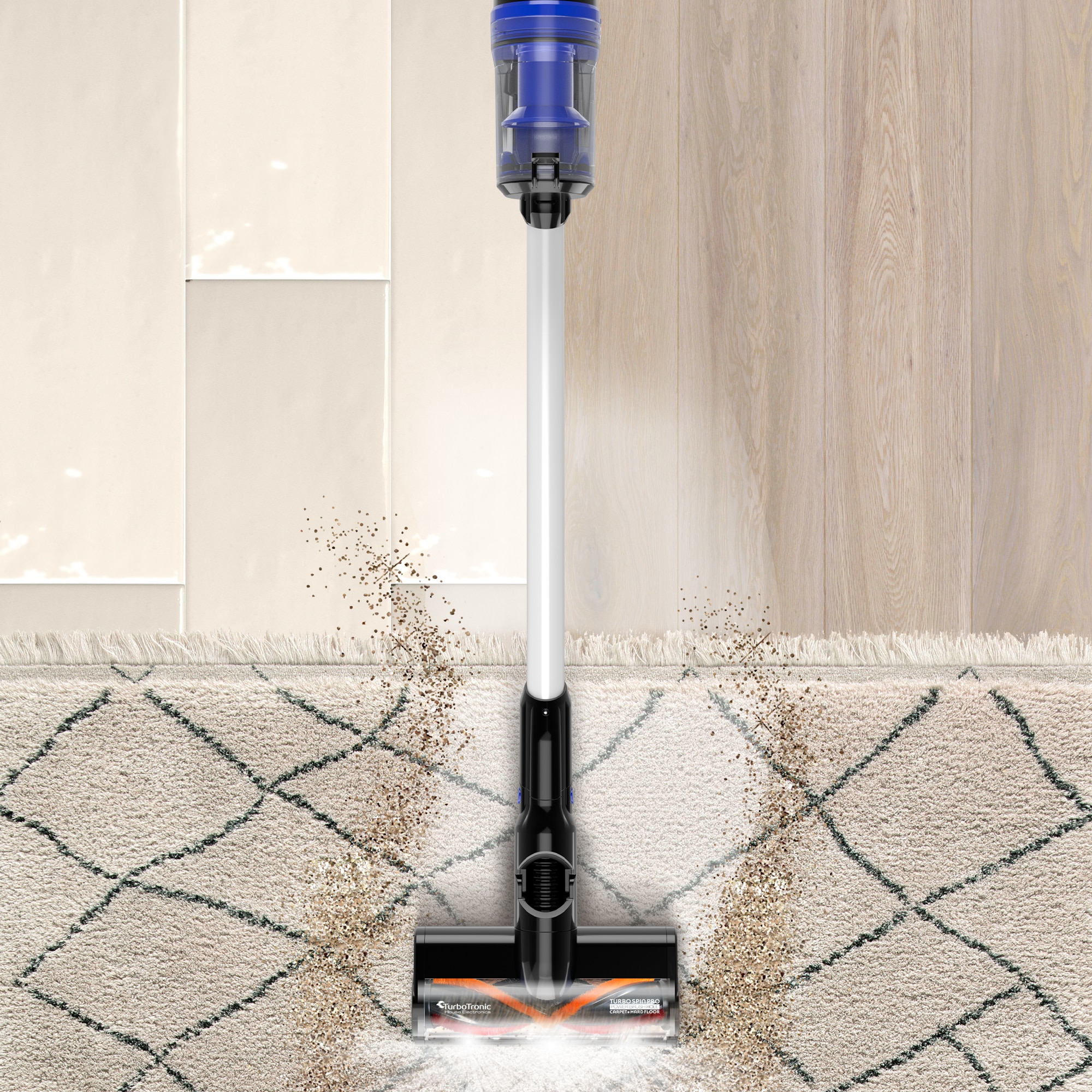 Aspirator portabil 2in1 TurboTronic TT-C27 Ultra-Light Stick, 0.9l, baterie Li-ion,,22,2V, 32 minute autonomie, negru/albastru