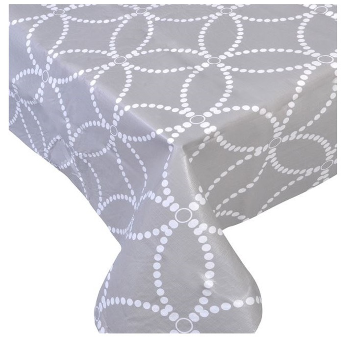 PVC terítő textil tartón, szürke színű mintával, 130 x 170 cm