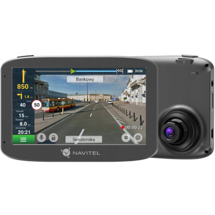 DVR за кола с GPS навигация NAVITEL RE 5 DUAL, FullHD Заснемане, 140°, Нощно виждане, 5-инчов TFT екран, Тъчскрийн, FM-трансмитер