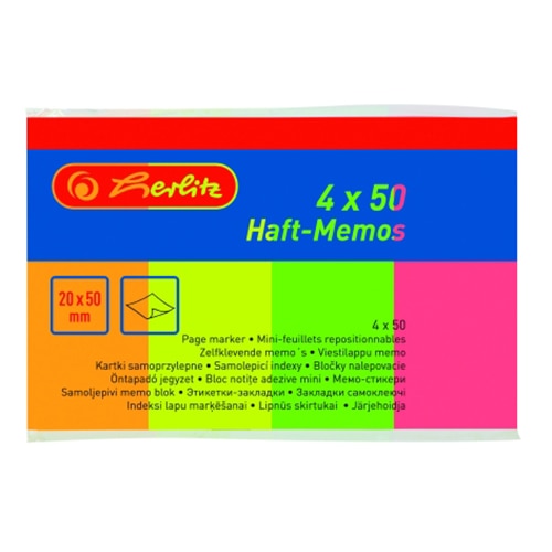 Mini bloc de notite adezive Herlitz, 20 x 50 mm, set 4 buc/50 file