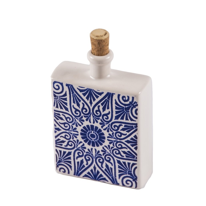 Квадратна бутилка за масло/оцет/разни, тату, керамична, ръчна изработка, синя