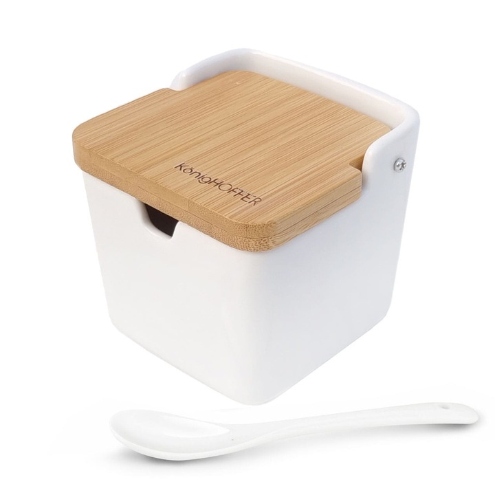 Kerámia cukortartó kanállal, Konighoffer KG-0524, 270Ml, fehér