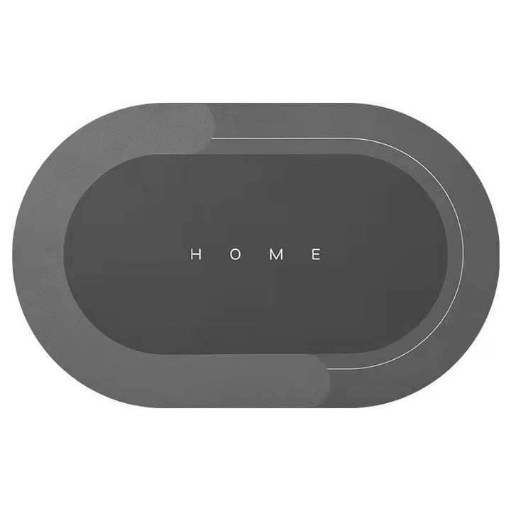 Неплъзгаща се подложка за баня, изработена от абсорбиращ диатомит, Home Oval, SomProduct, Тъмно сива, 60 x 40 cm