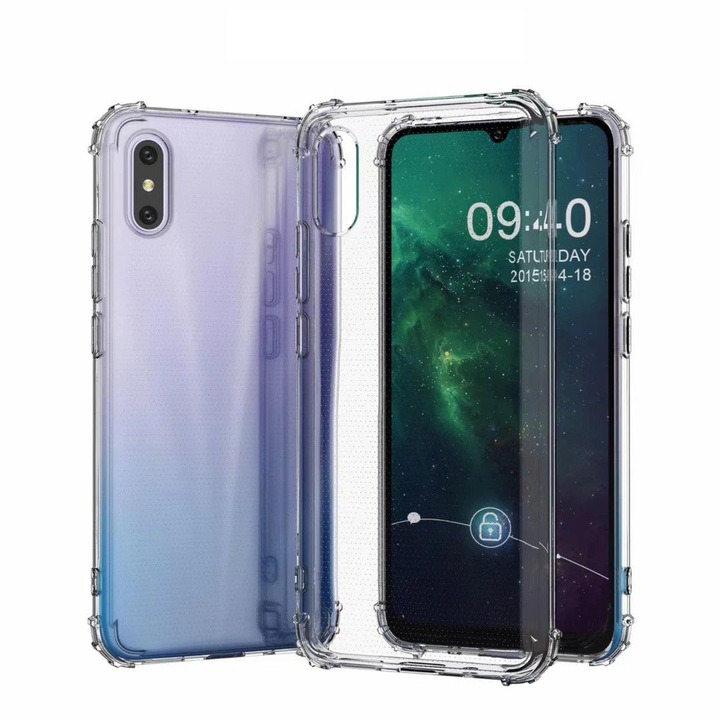 Xiaomi Redmi 9A / Redmi 9AT kompatibilis Mat-Tech védőburkolat, ütésálló sarkok, precíz kivágások, ütésállóság, megemelt élek a képernyő védelméért, átlátszó