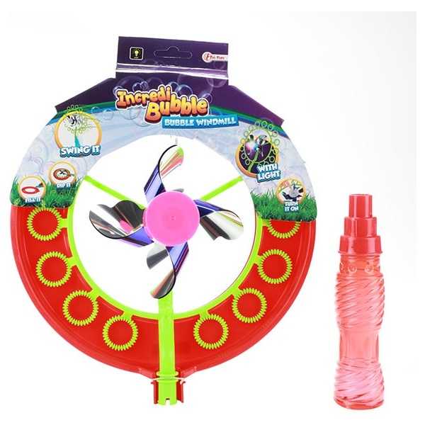 Jucarie de facut baloane de sapun cu morisca si lumini 24x40 cm, Toi-Toys, Rosu