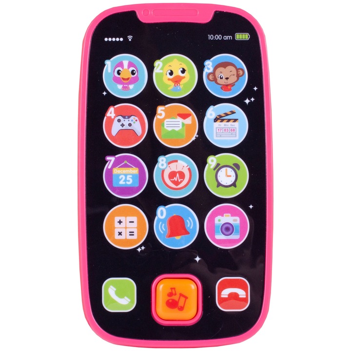 Jucarie Telefon Smartphone SOLTOY® interactiv cu touch pentru copii, diferite functii si sunete interactive, roz