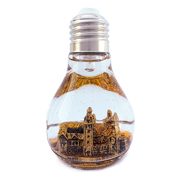 Декорация във формата на пластмасова електрическа крушка, Peles Castle, 6x10см, Сребрист / Златист, M2