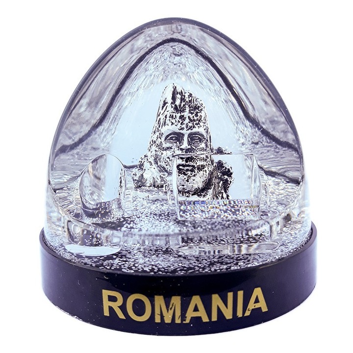 Glob din plastic, cu lichid, cu chipul lui Decebal, argintiu, 9x8 cm