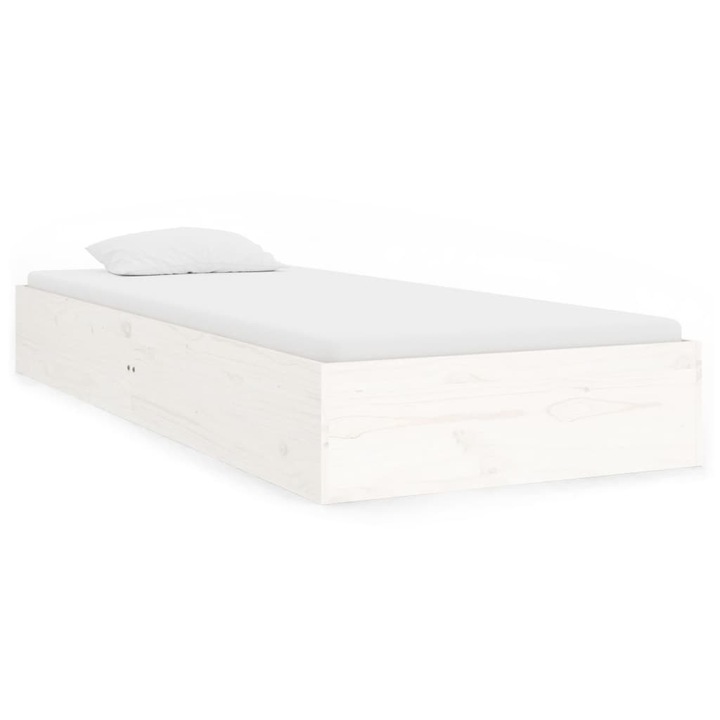 Cadru de pat mic singur 2FT6 vidaXL, alb, lemn masiv, 75x190 cm