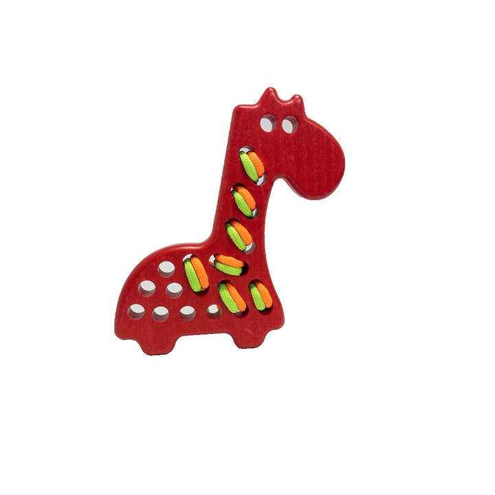 Zsiráf fűzős Lobito, bükkfa, piros, 120 x 130 x 15 mm