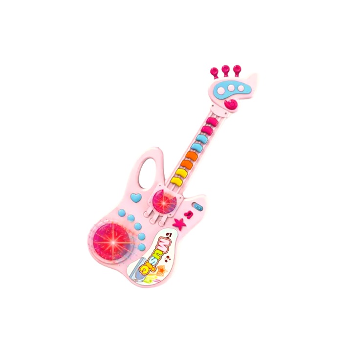 Играчка китара Utility One, с музикален и светлинен панел, множество функции, розова, 36x13,5x3 см, +2 години