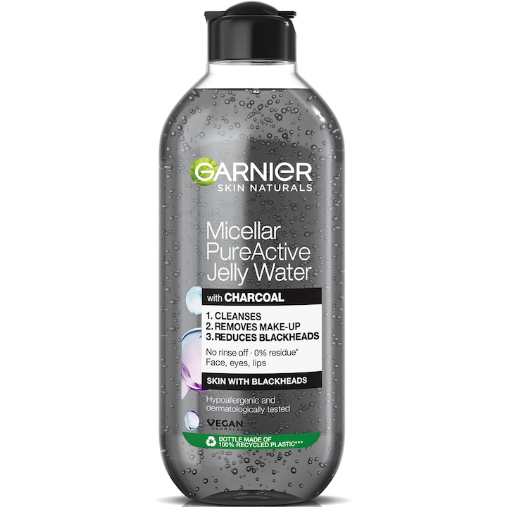 Мицеларна вода Garnier Pure Active с гелообразна текстура, обогатена със салицилова киселина и активен въглен, 400 мл
