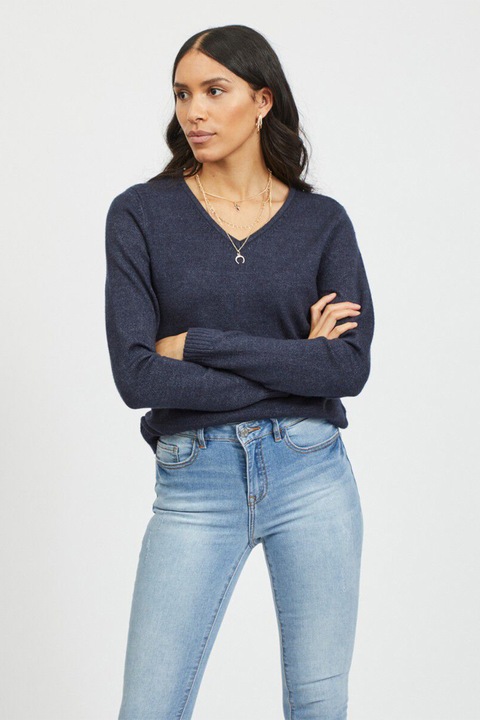 Vila, V-nyakú finomkötött pulóver, Tengerészkék