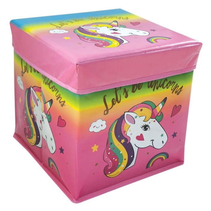 Cutie depozitare tip taburet Unicorn, 30x30x30 cm Roz