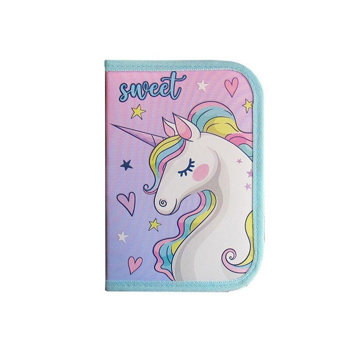 Penar neechipat 1 fermoar 2 extensii Majewski, Colectia Pastel Unicorn, 21x14x3.5 cm