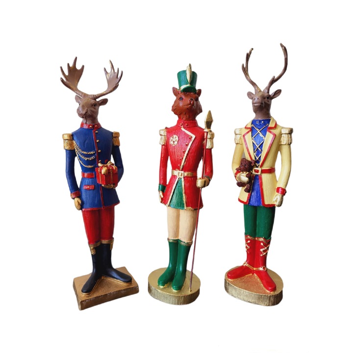 Set 3 statuete Diveli, 2 cerbi si un lup, 35/37/38x8x9