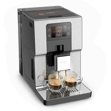 Кафеавтомат Krups Intuition Experience EA876D10, 17 рецепти, 4 потребителски профила, 4 нива на интензитет на кафето, Черен/Сребрист