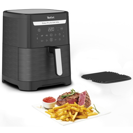 Фритюрник с горещ въздух Tefal EY801815, 8 програми, 6.5 л, 2 зони за готвене, Незалепващо покритие, Черен