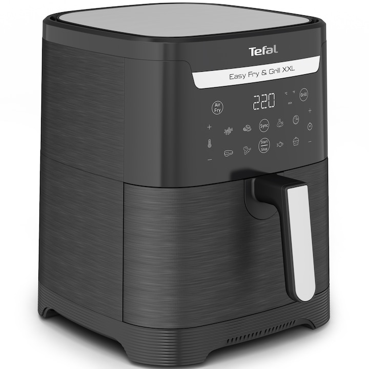 Friteuza cu aer cald Tefal EasyFry & Grill XXL EY801815, 1830W, gratar incorporat, 8 programe, capacitate 6.5 l, 2 zone de gatire, tehnologie Extra Crisp, invelis antiaderent, negru