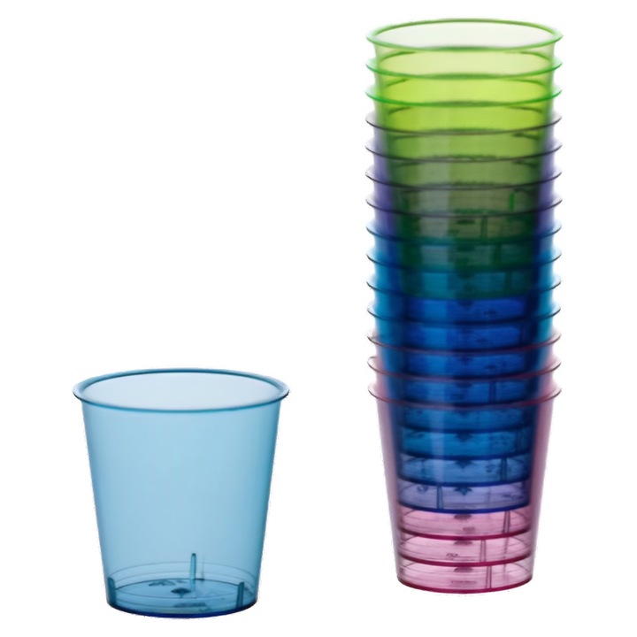 Pahare Shot din Plastic Reutilizabile 4 Culori Pale 30ml - 16buc